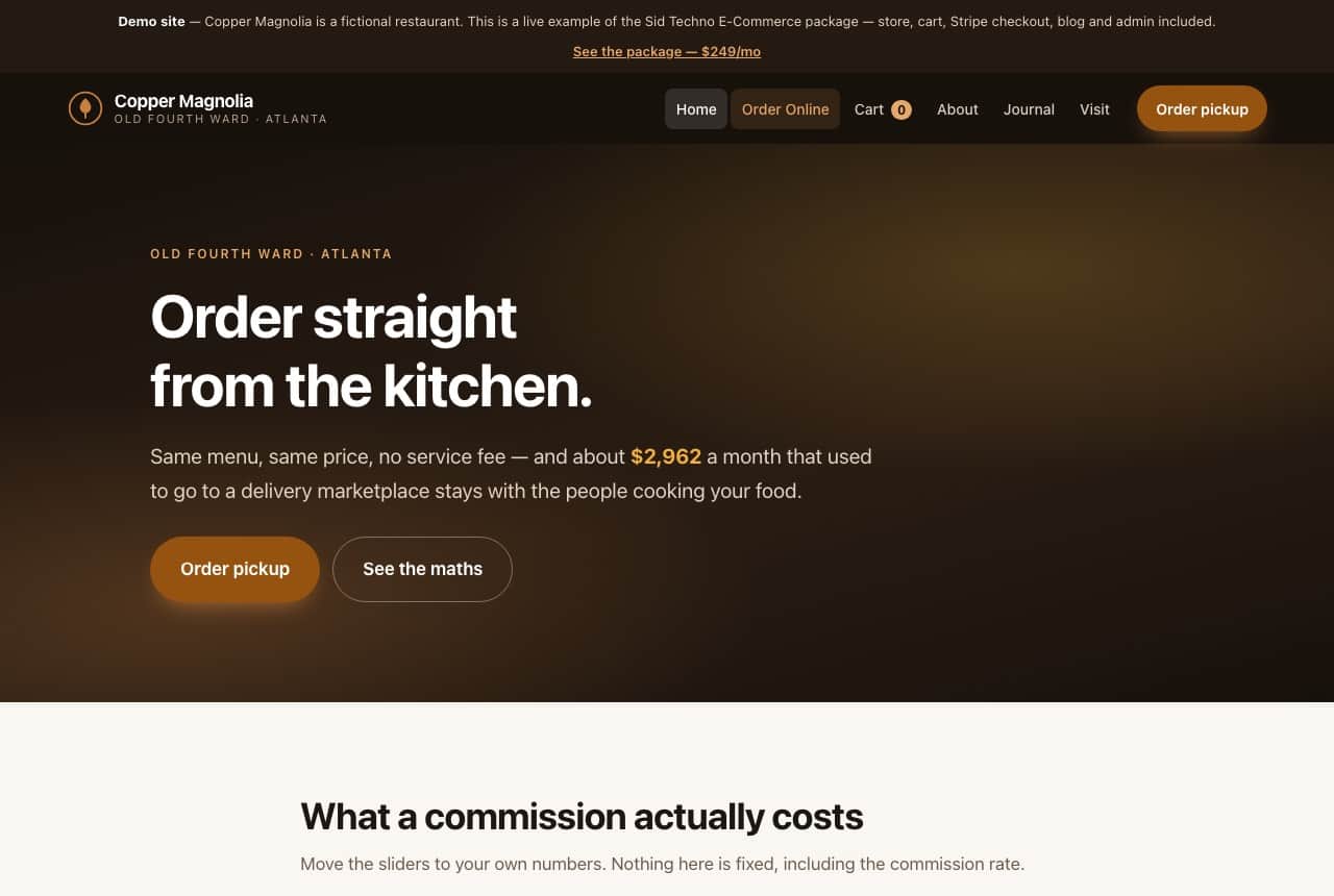 Copper Magnolia — a concept restaurant site built to our package spec