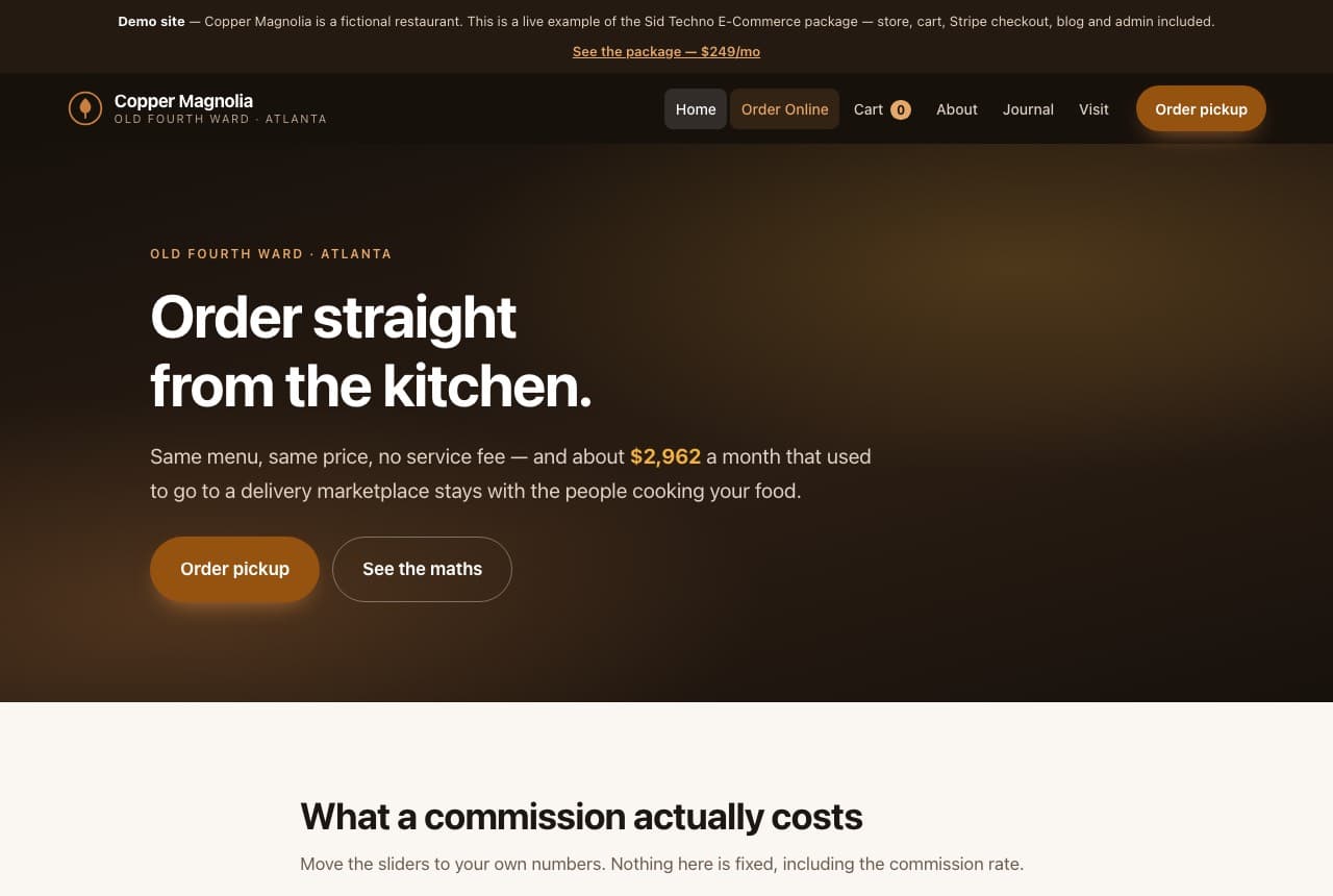 A business website built by Sid Techno, shown in a browser window